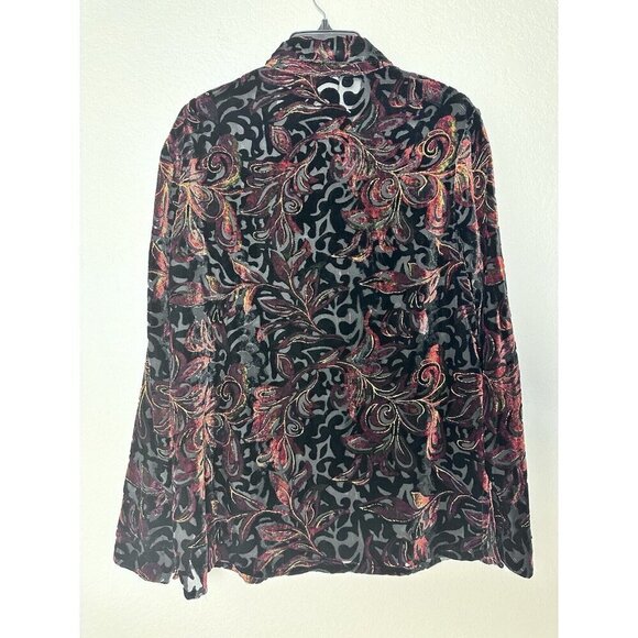 White Stag Womens Button Down Large Black Floral Burnout Velvet Whimsygoth Fairy - Picture 3 of 11